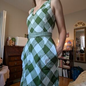 Talbots Green and White 100% Cotton Dress Size 4